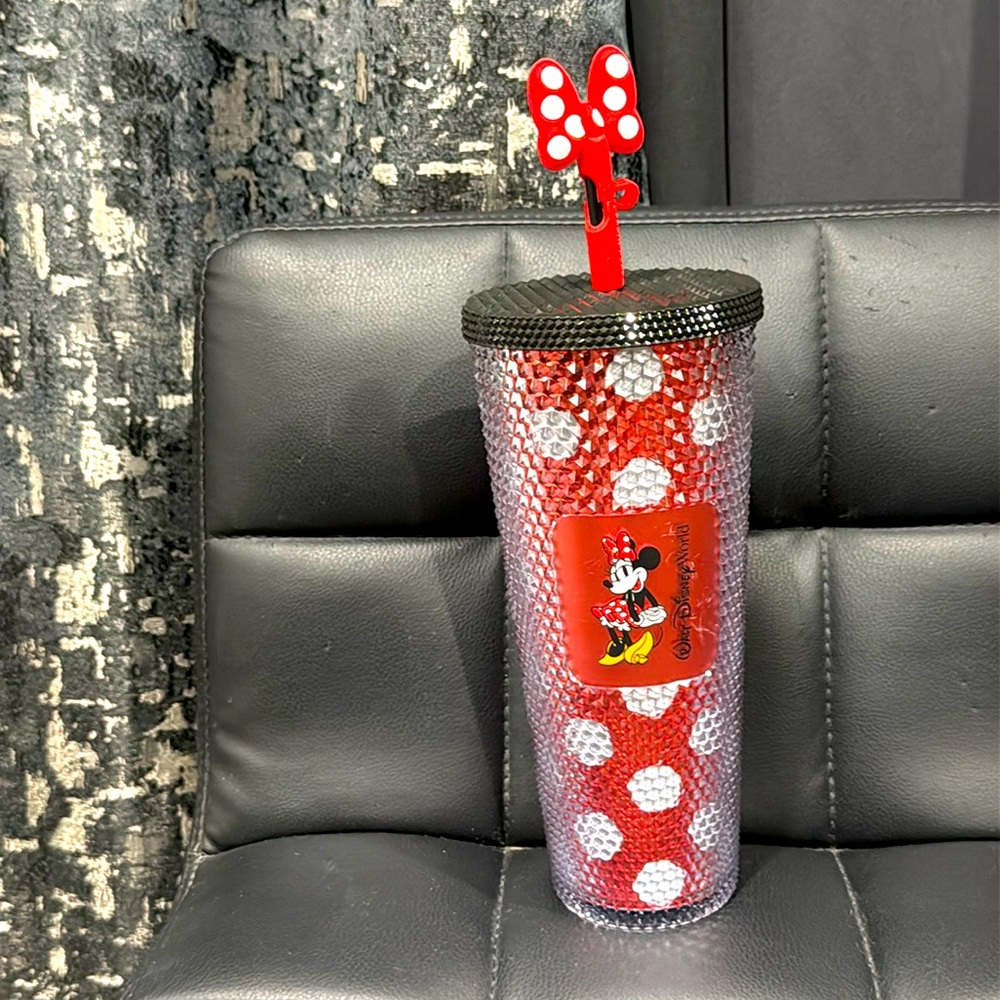 Starbucks limited edition Minnie Mouse with Minnie's Ears covers on the straw.